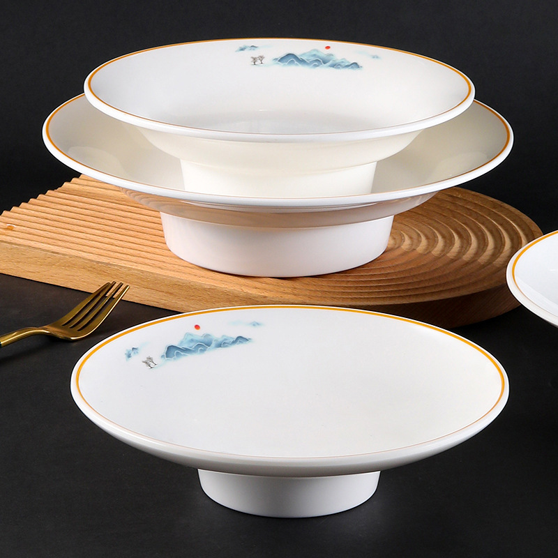 Melamine high foot plates, commercial hotel restaurant buffet cake and dessert display plates, fruit plates, cold dish plates, plastic details Picture