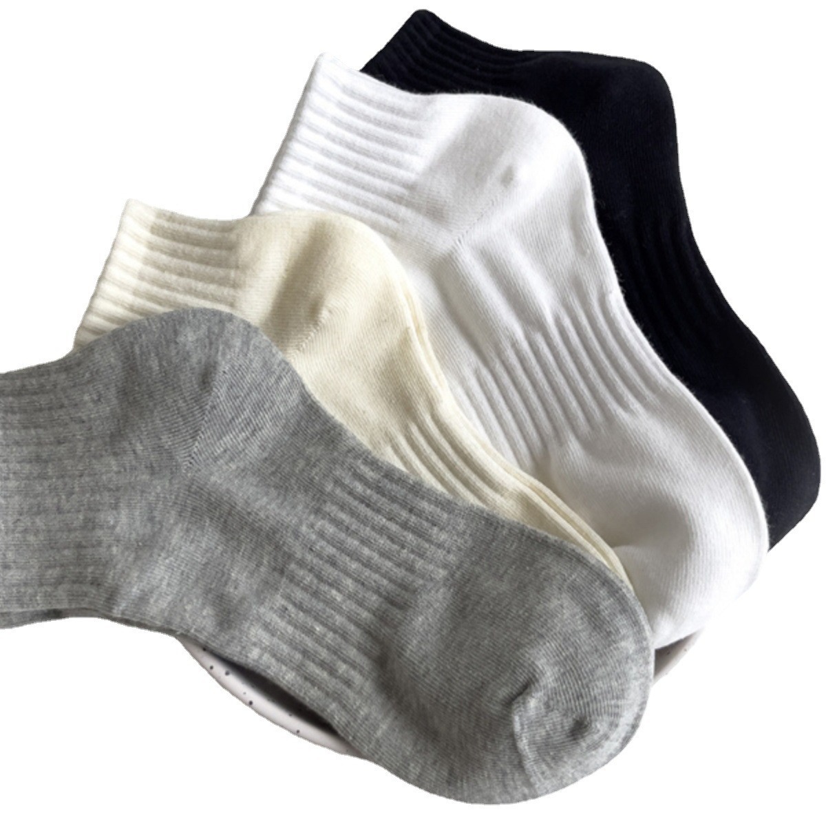 Boneless sewn socks solid color short socks spring and summer solid color simple black and white short leg versatile student cotton socks College socks Item Picture