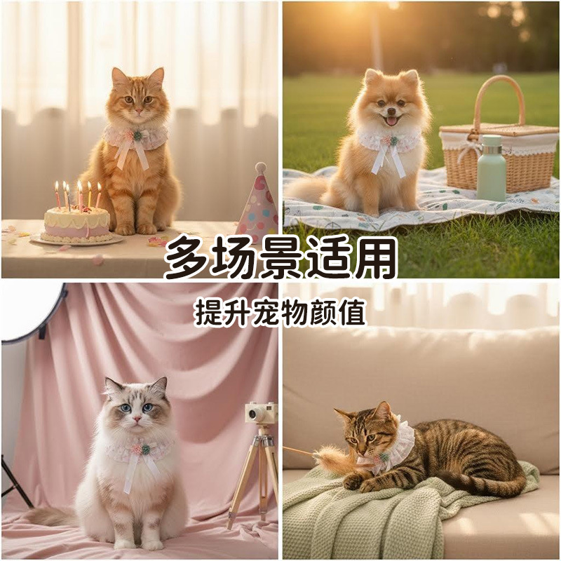 New pet supplies: Cat drool wipes, dog collars, exquisite wooden lace bibs, cute factory direct sales Specification image