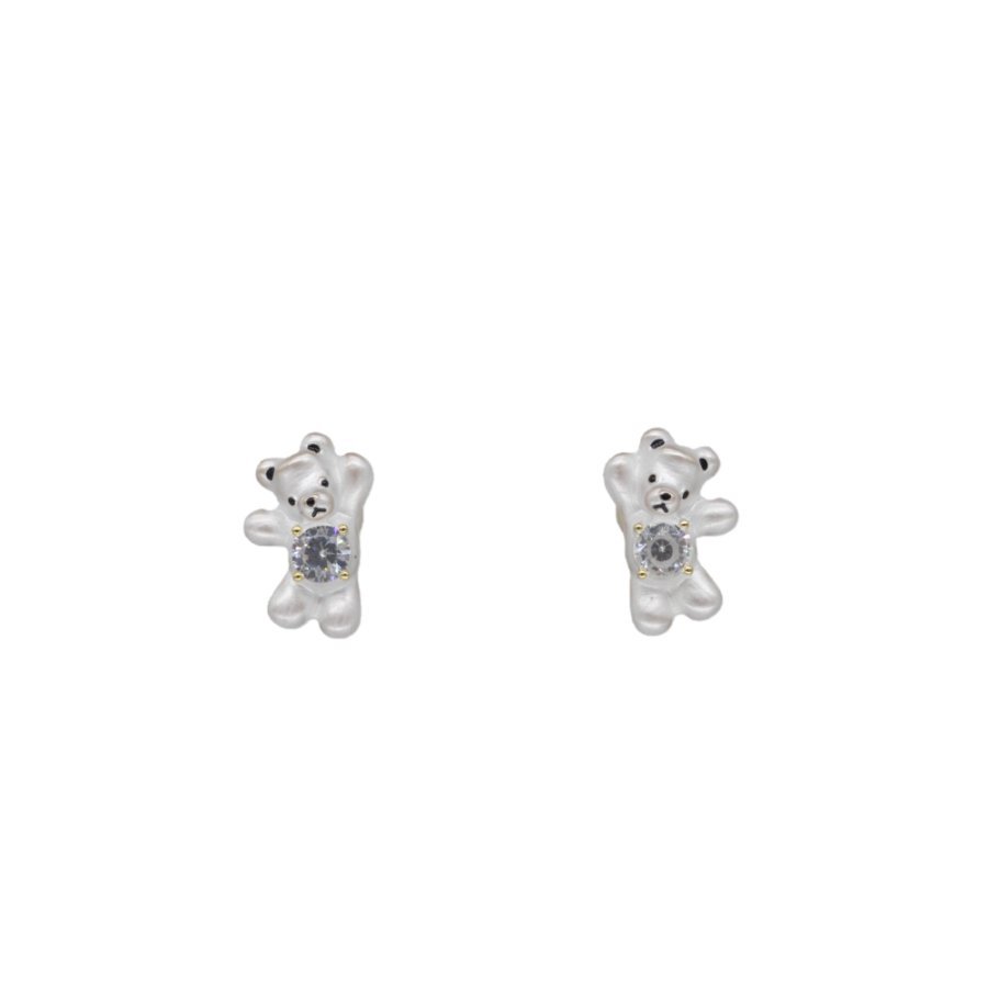 New sweet and cool pearlescent white bear asymmetrical earrings and stud earrings, fashionable and elegant earrings, 925 silver needle earrings, light luxury Specification drawing