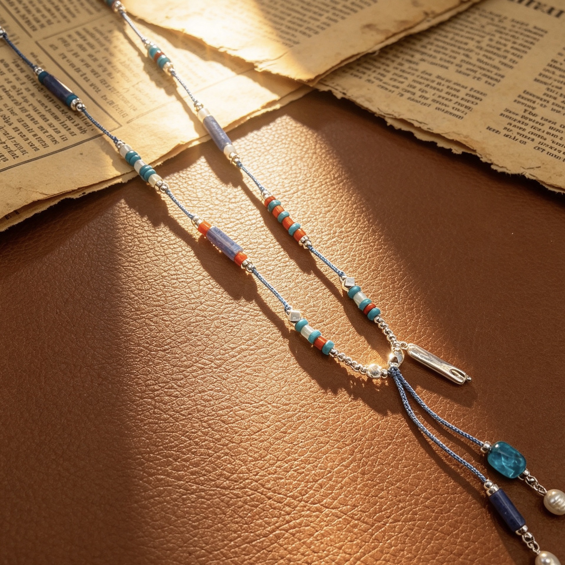 Ethnic-style colorful beaded woven necklace, retro color-blocking stone pearl tassel pendant, artistic and niche wholesale Specification image