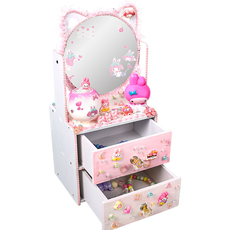 Children's diy handicraft material kits, beauty tables, dressing tables, makeup mirrors, storage boxes, drawers, jewelry cabinets, girls' toys Item Picture