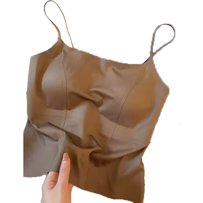 美背吊带文胸一体咖色修身无痕打底内衣带胸垫背心女身体防护劳保服详情5