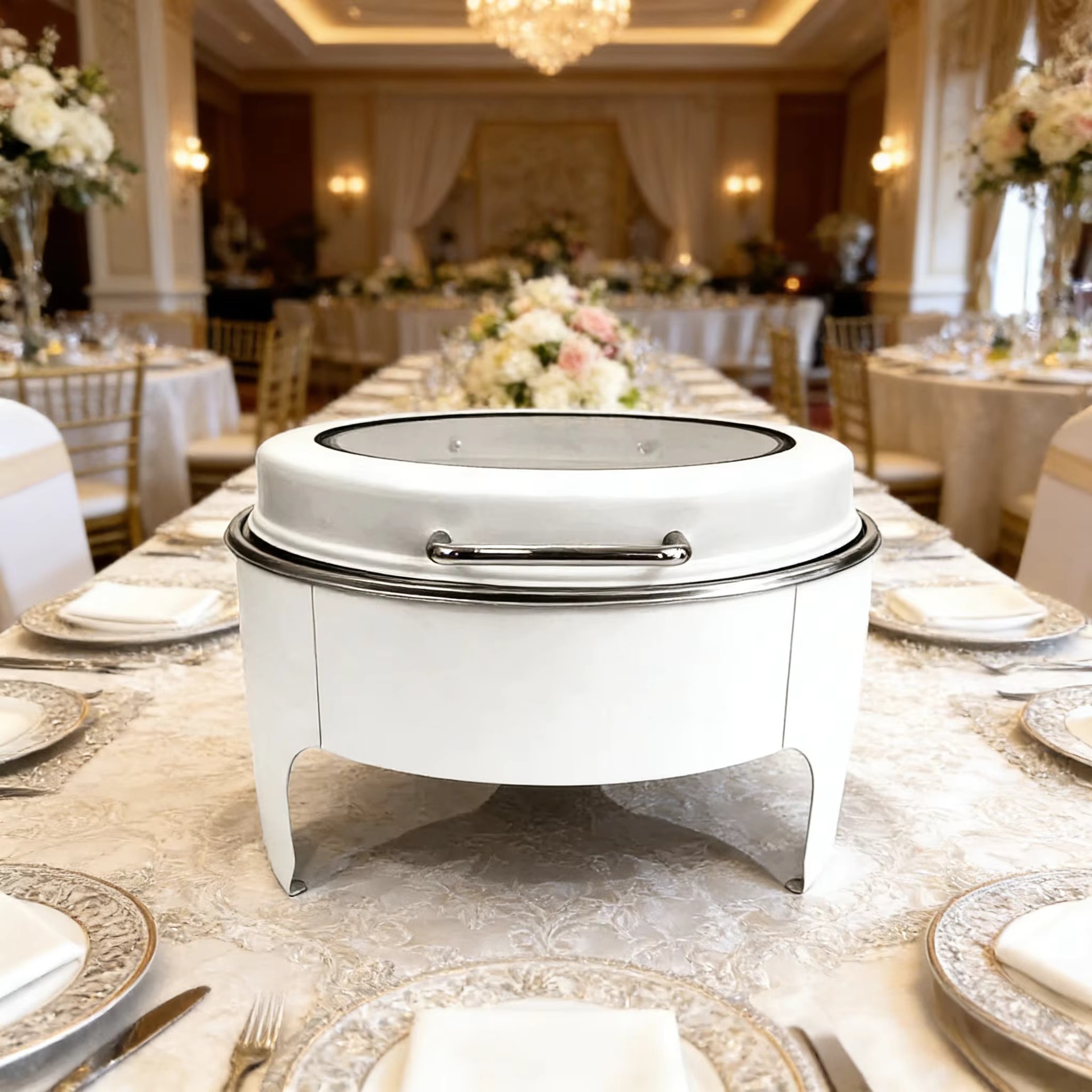 Stainless steel buffet white insulated pot buffet set, commercial catering 6L food insulated full figure