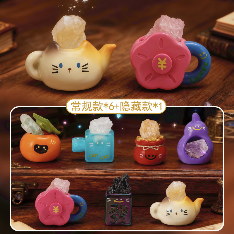 猫猫PAI福运将至能量盲盒卡通创意设计桌面摆件萌趣水晶摆件盲盒
