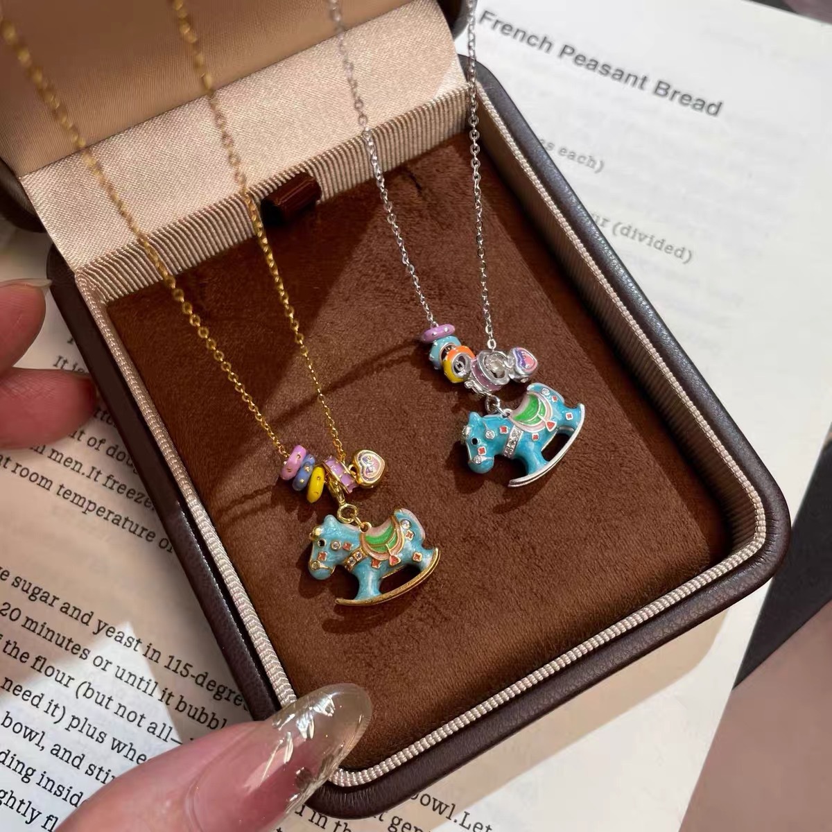 S925 sterling silver Joyful Wooden Horse Necklace, enamel color playful collarbone chain, niche design silver necklace, high-end and light luxury for women details Picture