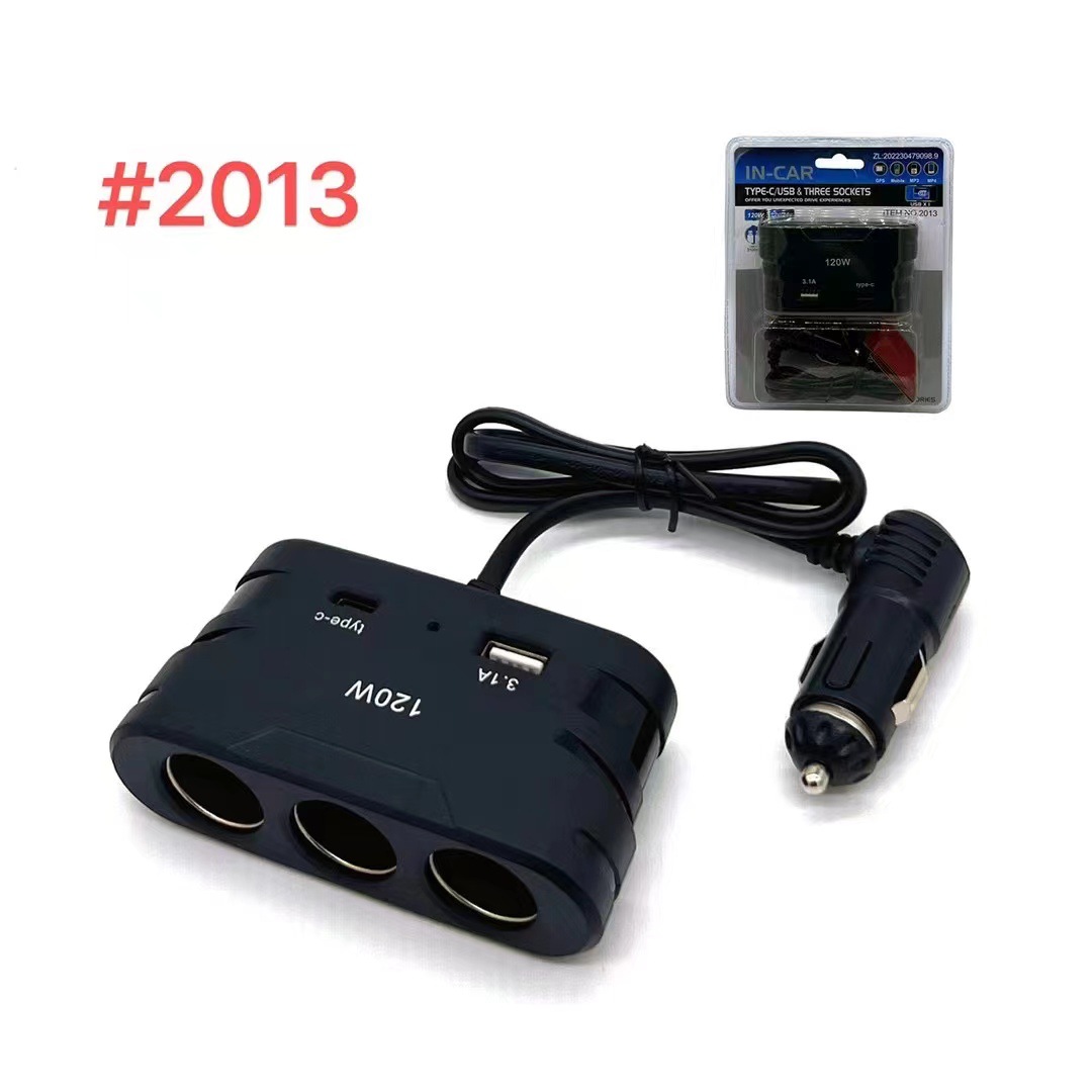 Car converter, one three-power car cigarette lighter, one drag and three with type-c car charger, new factory direct sales Specification drawing