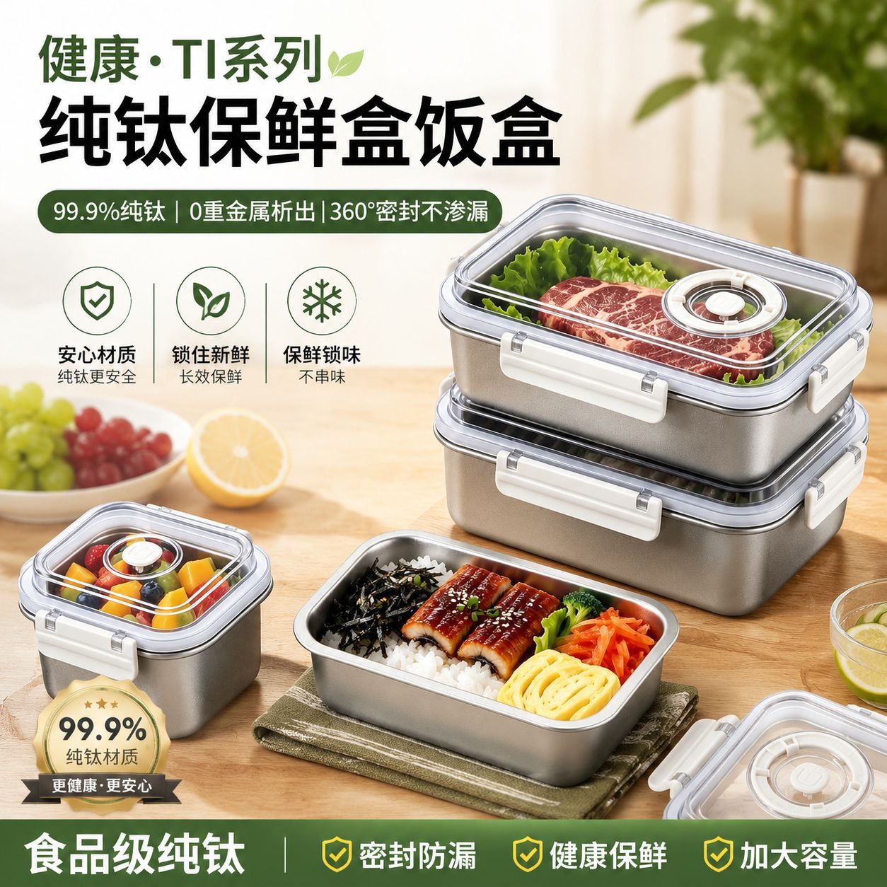 Pure titanium lunch box, heating lunch box, refrigerated sealed box, refrigerator storage lunch box, fresh-keeping box, anti-odor