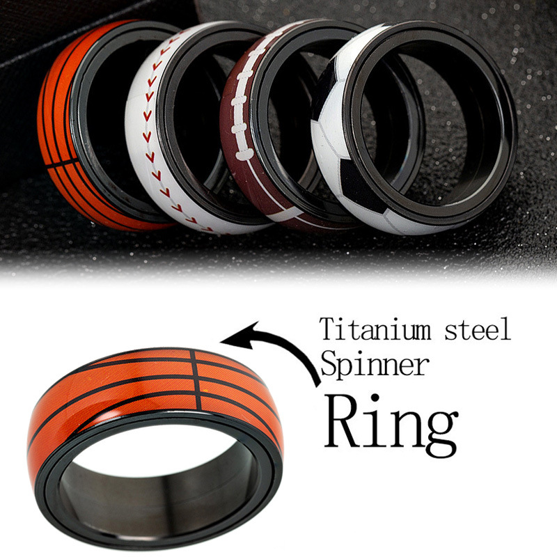 Cross-border supply of football, basketball, baseball, rugby titanium steel rings, sports goods, jewelry, rotating stress-relieving accessories