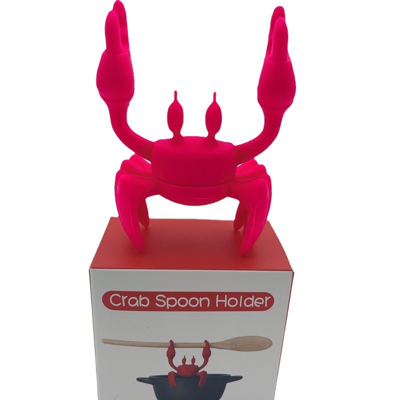 红色螃蟹餐具跨境热卖硅胶勺托耐热支架防滑勺架炉灶蒸汽释放器白底实物图