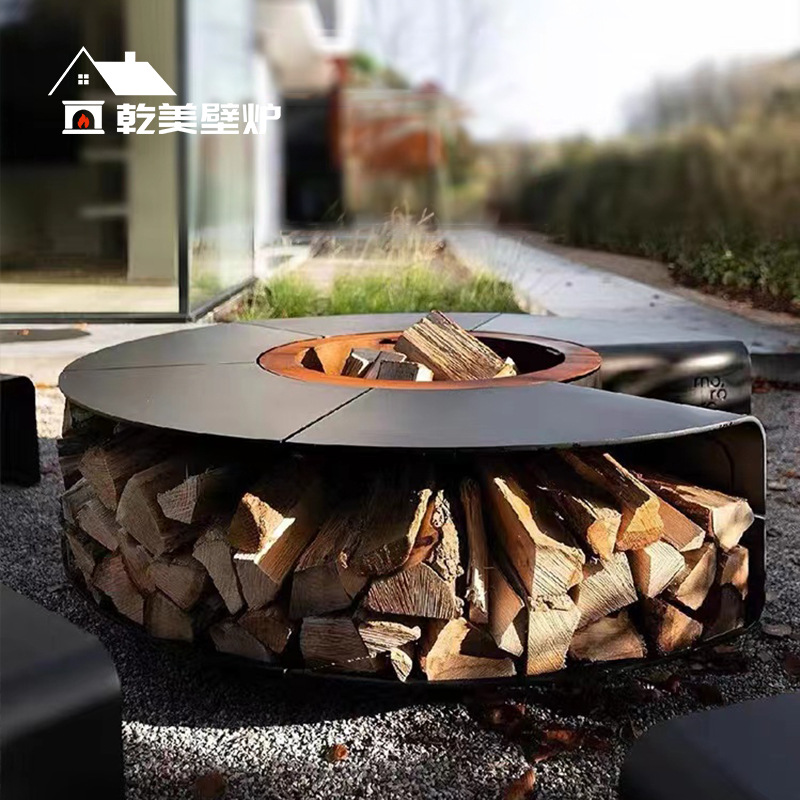 户外燃木柴壁炉欧式民宿家具聚餐庭院篝火盆花园烧烤桌取暖烤火炉
