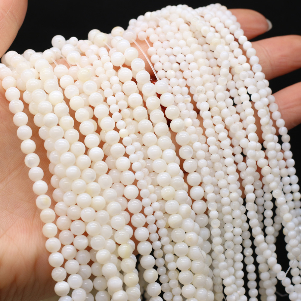 Exquisite natural freshwater round white shell beaded DIY jewelry accessories, handcrafted semi-finished jewelry production and wholesale Specification image