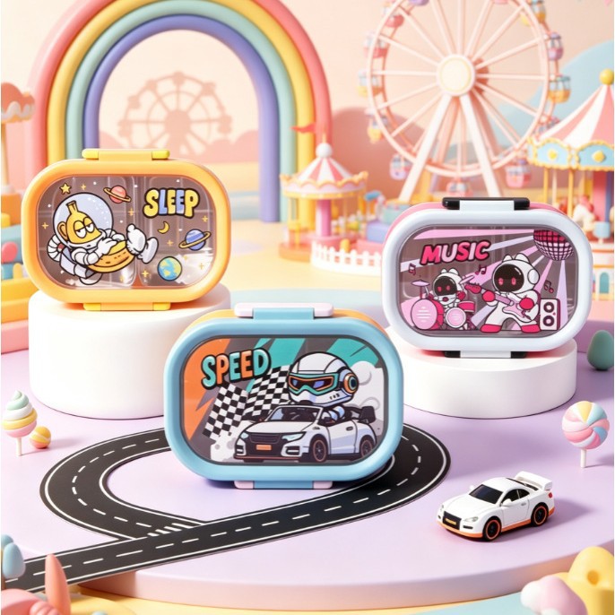 baby lunch box304 Cartoon Cute Stainless Steel two-compartment lunch box with lid Creative