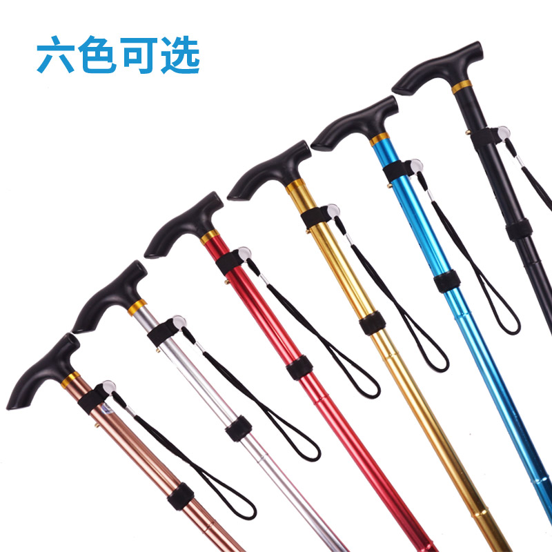 Five-section folding ultra-short hiking stick, hiking tourism T-handle walking stick, five-speed adjustable telescopic walking stick details Picture