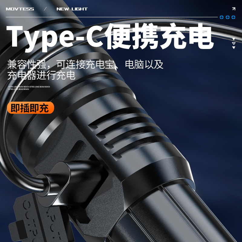 Cross-border flashlight, telescopic zoom flashlight, battery level display, long-lasting battery life, ultra-bright P50 zoom wholesale, USB charging Application Scenario