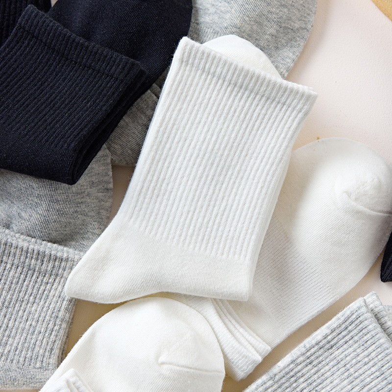 Zhuji women's pure cotton boneless mid-calf socks, breathable and sweat-absorbing for sports, thin black and white men's long socks for spring and autumn Specification image