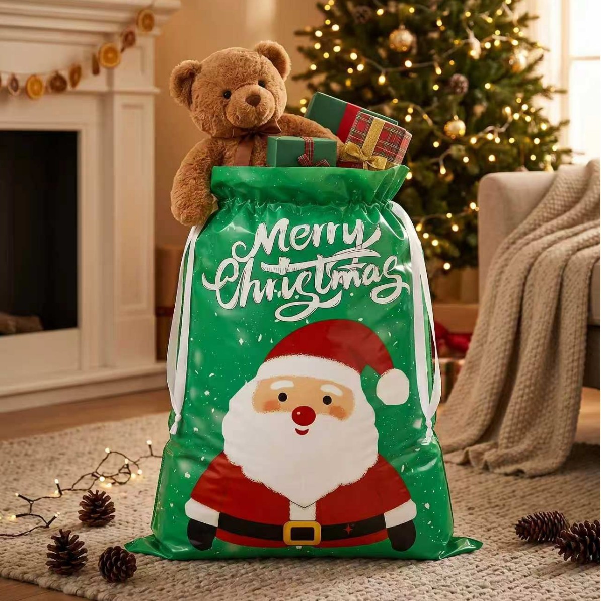 Decoraciones navideñas feliz navidad paquetes navideños bolsillos bolsas de regalo paquetes navideños bolsas de regalo bolsas de almacenamiento bolsas de regalo de fiesta Specification image