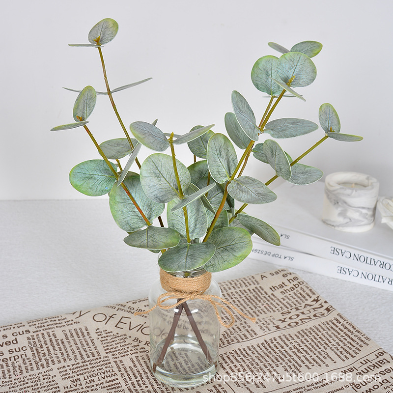 北欧ins风仿真尤加利叶假盆栽仿真苹果叶婚庆装饰花插花叶材