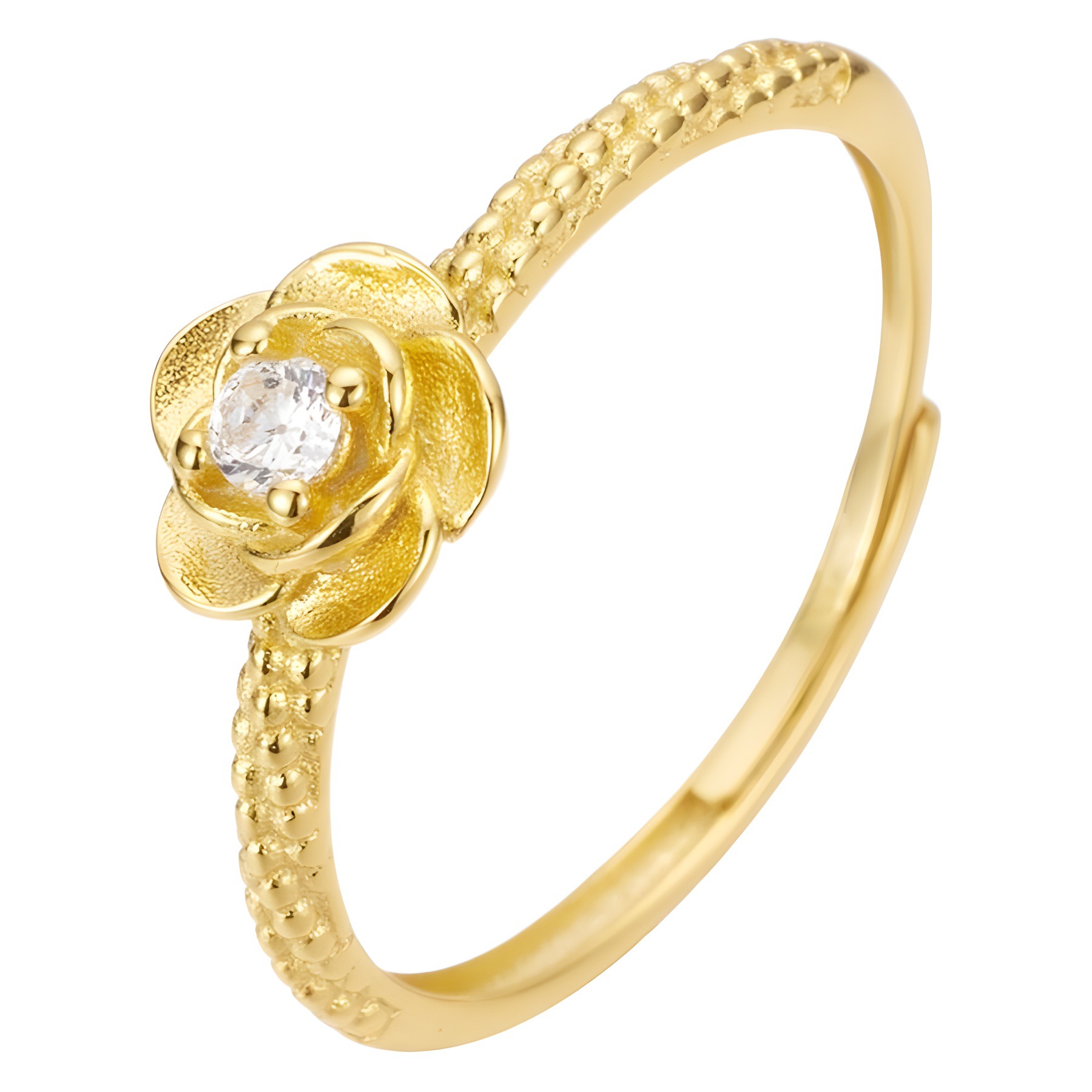 A simple and elegant traditional Chinese trend retro flower ring, silver zircon rose ring for women Item Picture