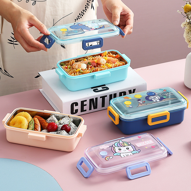 Single-compartment lunch box, cartoon stainless steel lunch box, gift and prize, tableware lunch box, warm heart and stomach, sealed lunch box