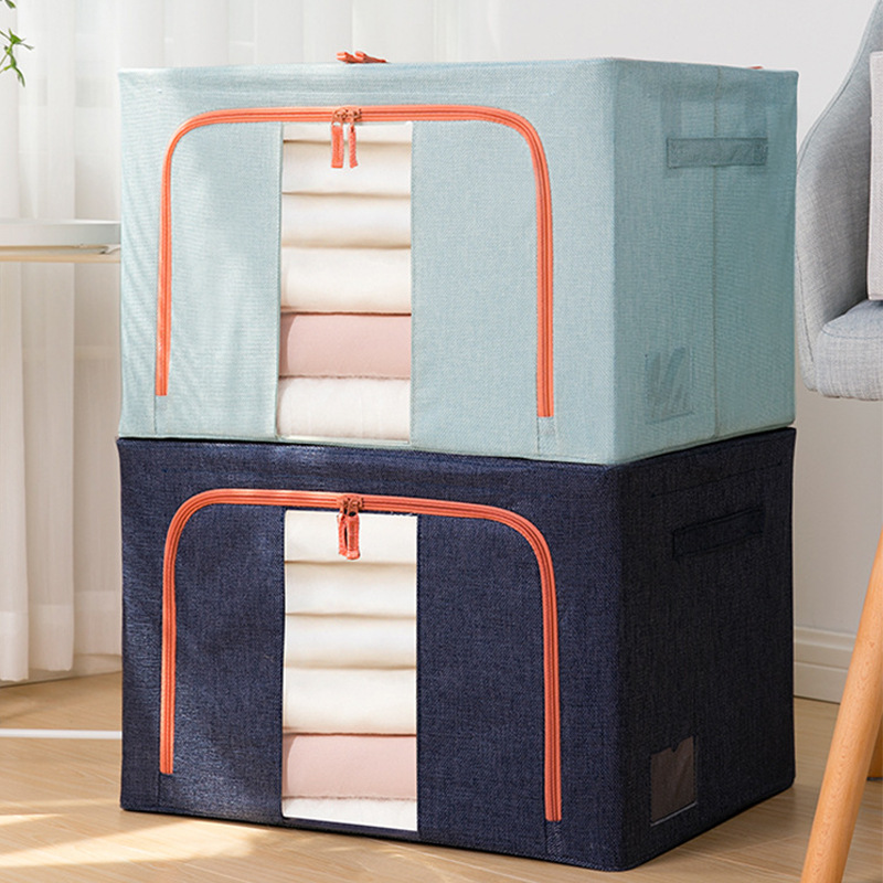 棉麻折叠收纳箱衣柜防尘防潮储物箱视窗玩具整理收纳盒日式风格