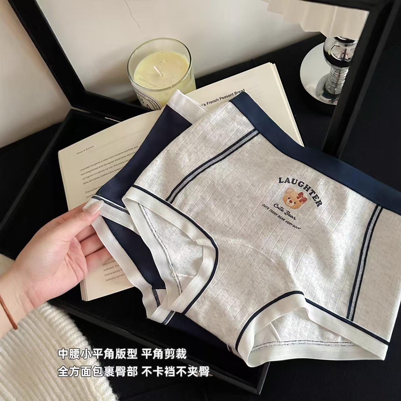 小熊平角女士内裤女纯棉四角裤加长裆10A抑菌少女中腰内裤不夹臀