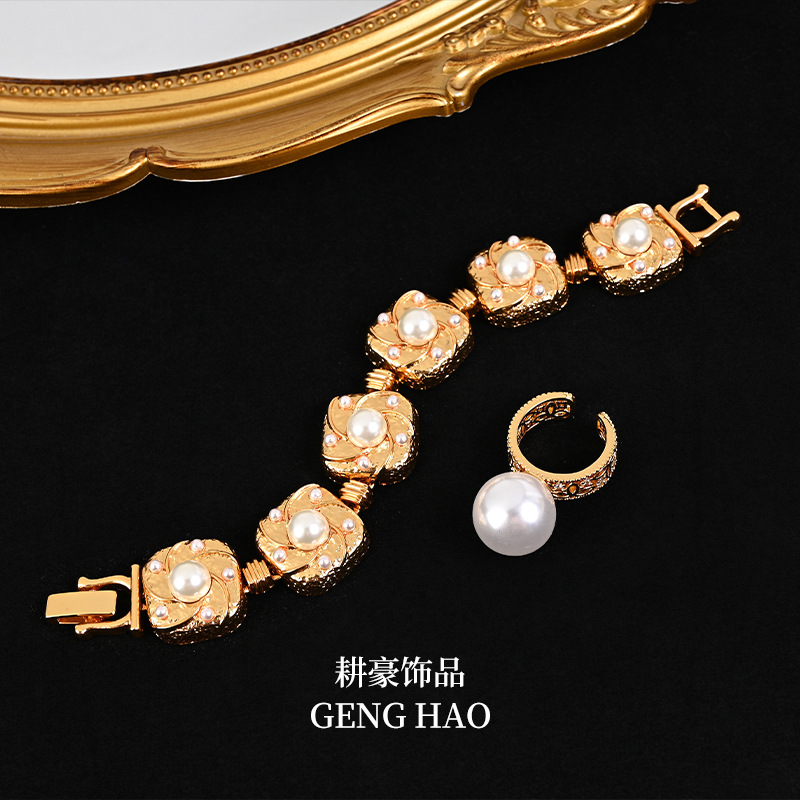 中古波西米亚风新中式莱茵石手链开口调节戒指高级感女饰品批发 Specification image