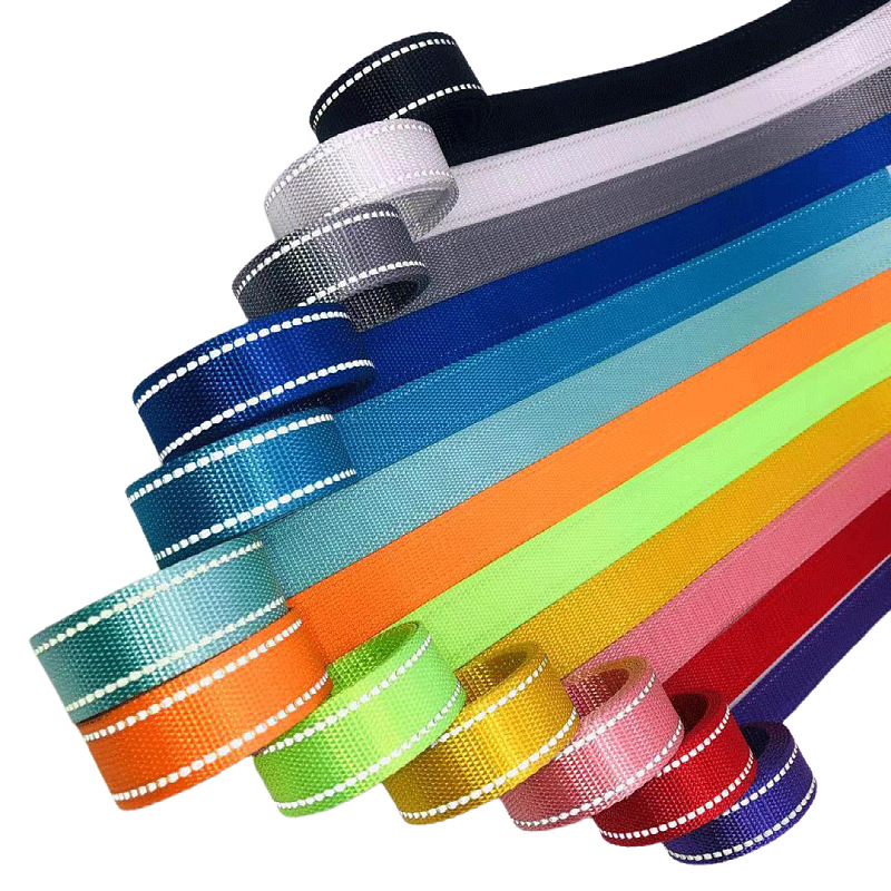 Factory wholesale nylon plain weave reflective webbing, jacquard webbing, safety warning strips, pet leash, imitation nylon Item Picture