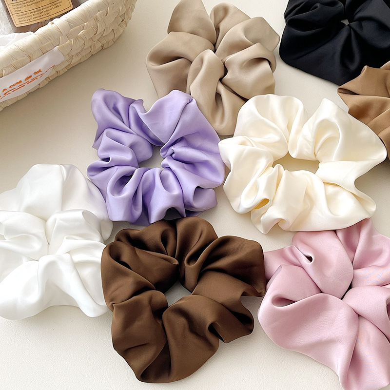 Double-sided faux silk 15cm diameter large intestine hair band for women, French high-end style silk ponytail hair tie satin hair accessory Specification image