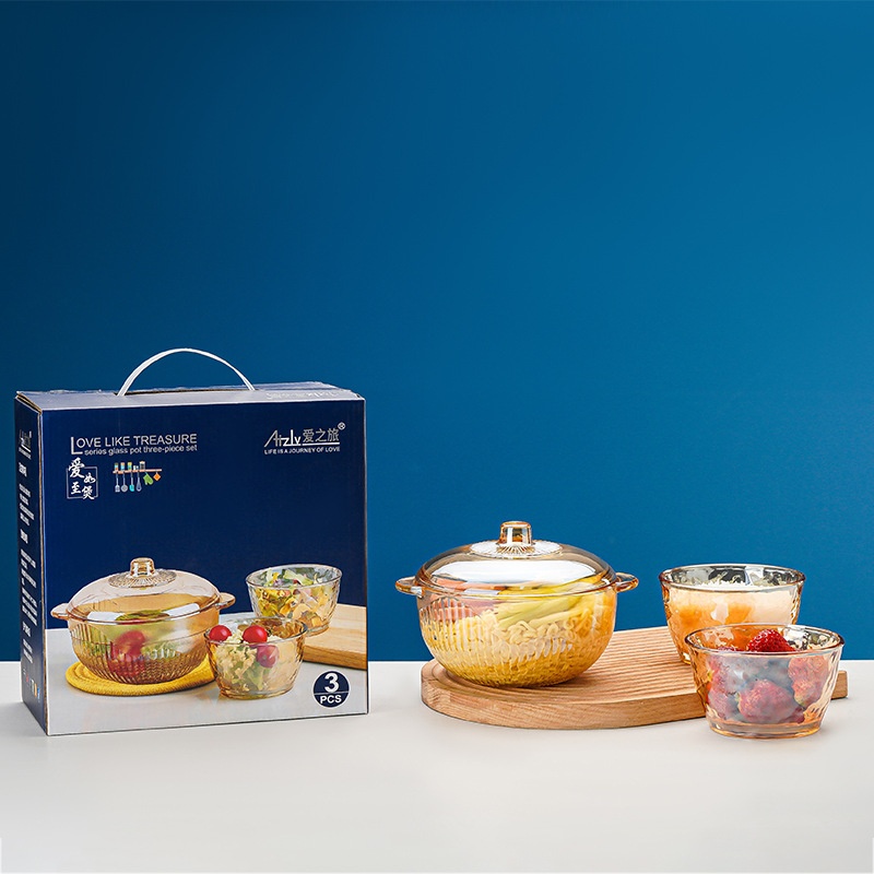 azl Love as the Best Pot Three/Five Pieces Set, Glass Pot Salad Bowl and Tableware Set, Wholesale Business Event gifts