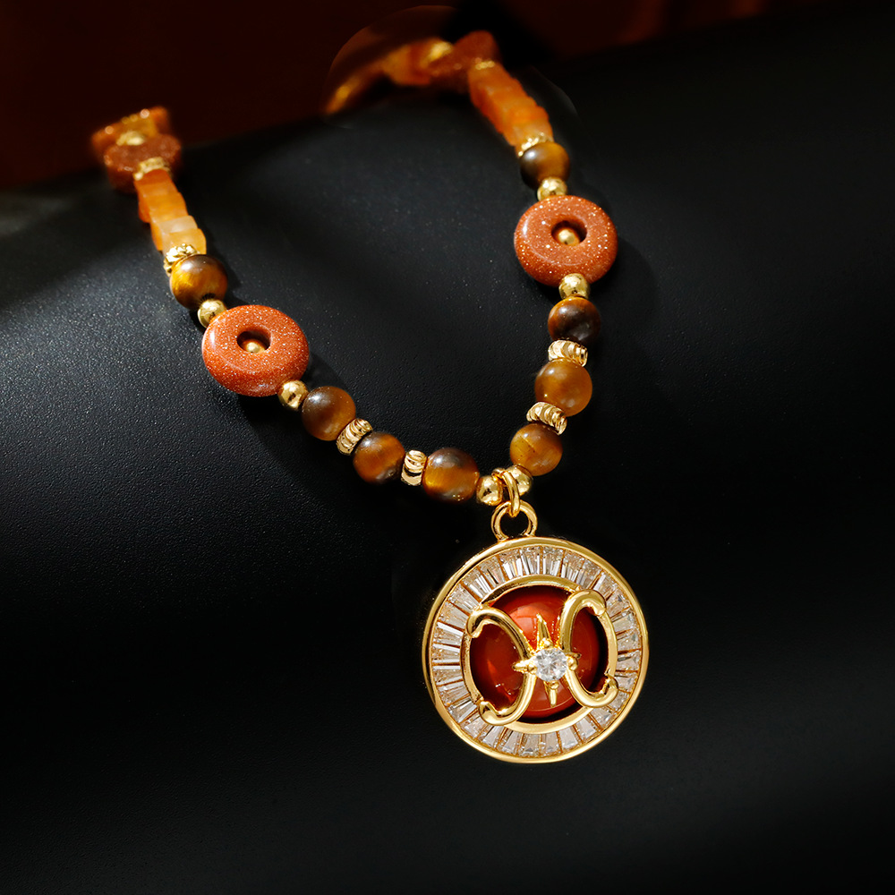 Hyacinth natural stone beaded Sun God Star Pendant Necklace for women, light luxury and niche design, unique collarbone chain necklace
