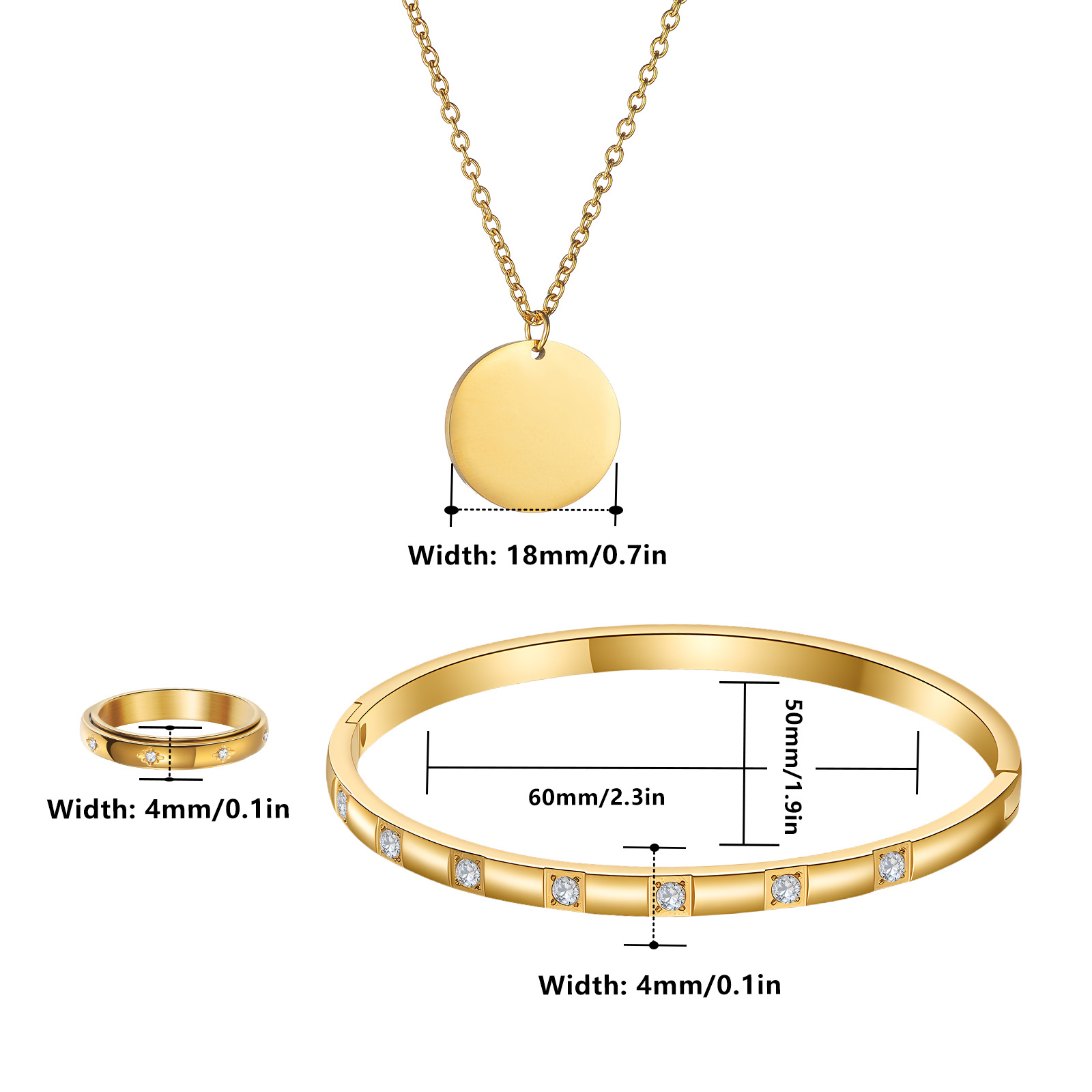 A new cross-border European and American women's diamond-encrusted design light luxury and elegant ring, bracelet and necklace, personalized stainless steel three-piece set Application Scenario