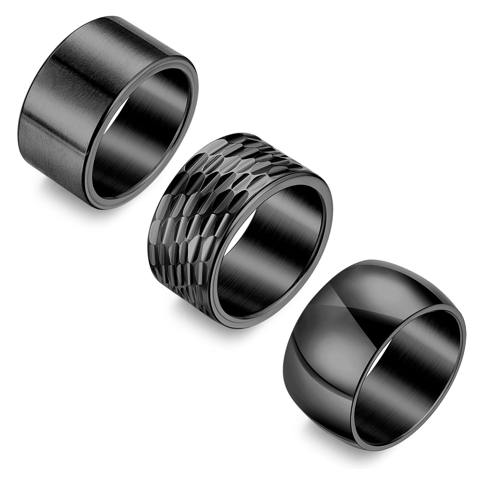 Amazon europa y Estados Unidos clásico accesorios hombres tres piezas conjunto de 12MM de ancho 304 acero inoxidable gran anillo anillo de tatuaje martillo Item Picture