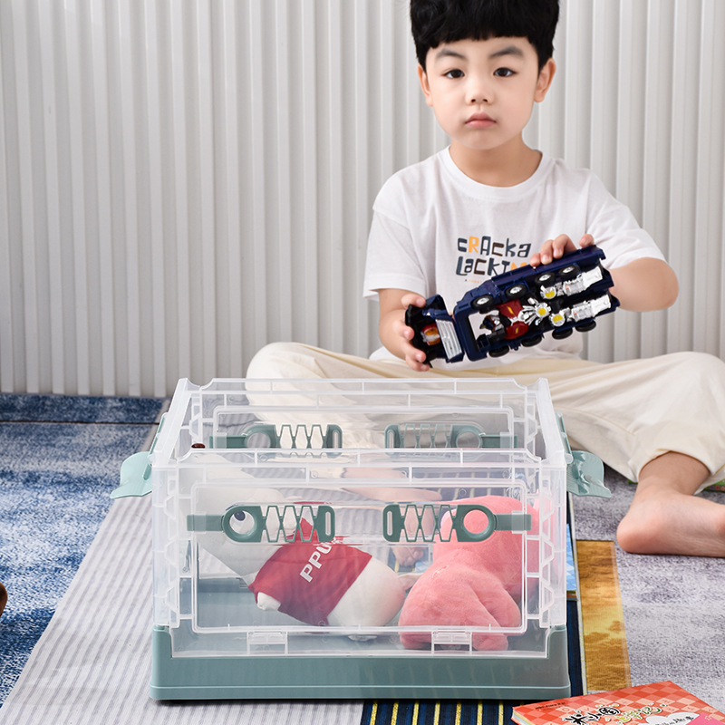 Folding plastic storage box, storage box, children's toy and snack box, household double-door with wheels, transparent box for sundries details Picture