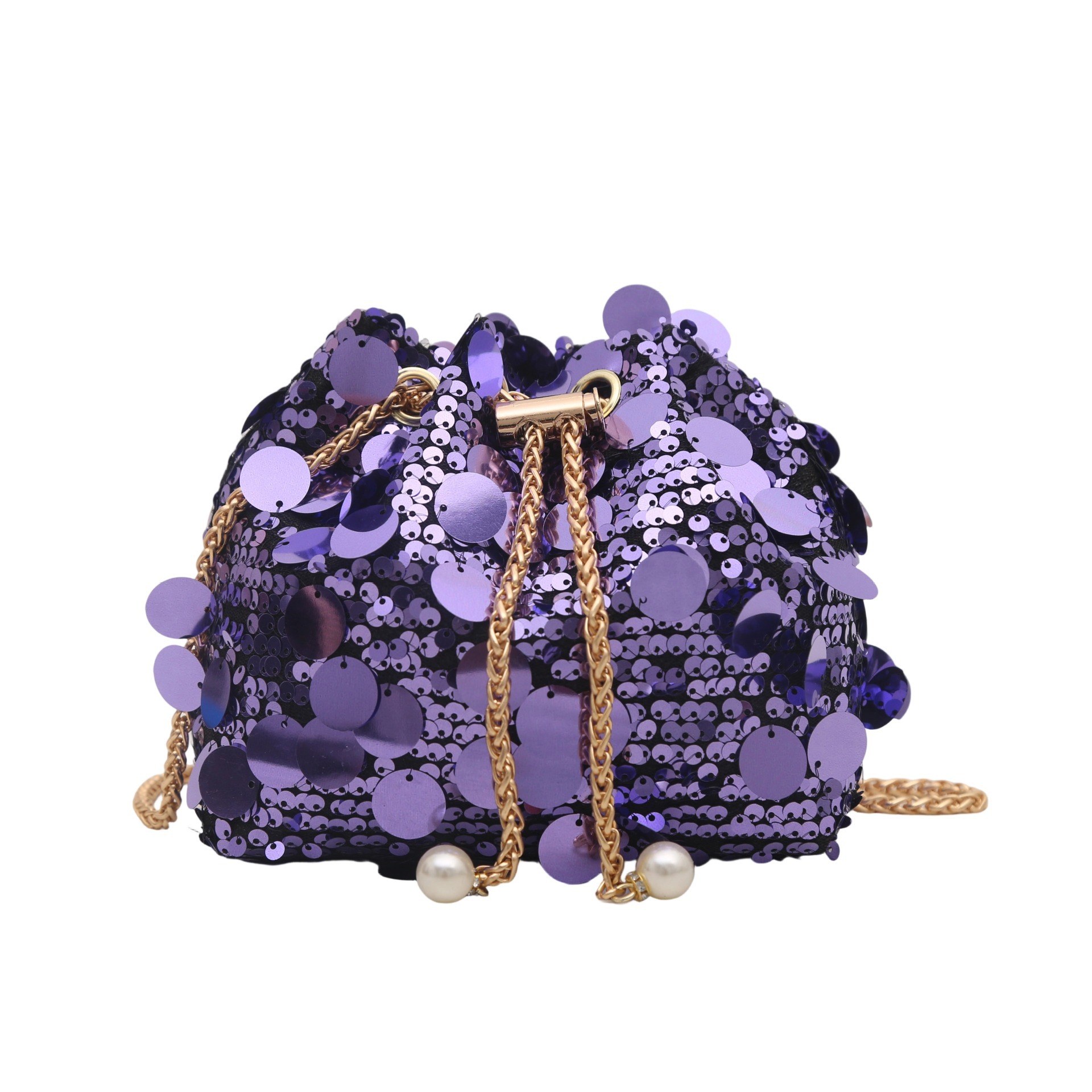 Cross-border large sequin, trendy, individualized and stylish, large-capacity chain, summer drawstring, crossbody, single-shoulder, evening hand-held bucket bag, sequin hand bag, tote bag, handbag, hand-held crossbody bag, fringed women's bag, single-shoulder handbag, sequin bag Item Picture