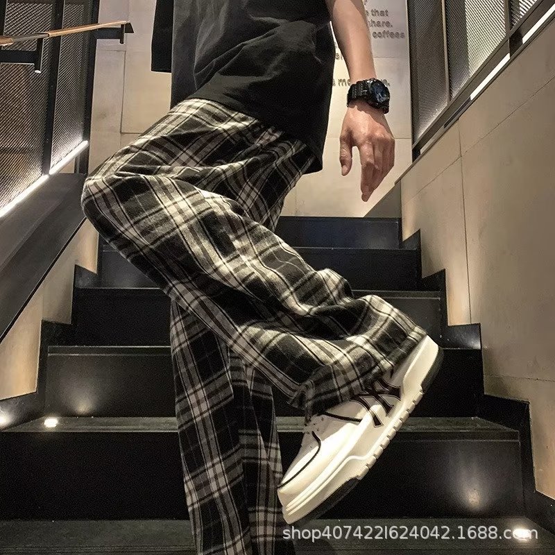 American high street checkered pants, men's trendy retro brand loose straight-leg pants, versatile casual pants, wide-leg long pants, trendy Application Scenario