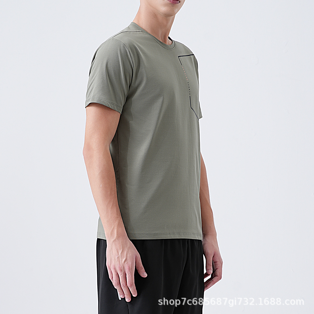 Casual stretch short-sleeved T-shirt for men, new summer style ice silk breathable youth sports top, versatile knitted sweater details Picture