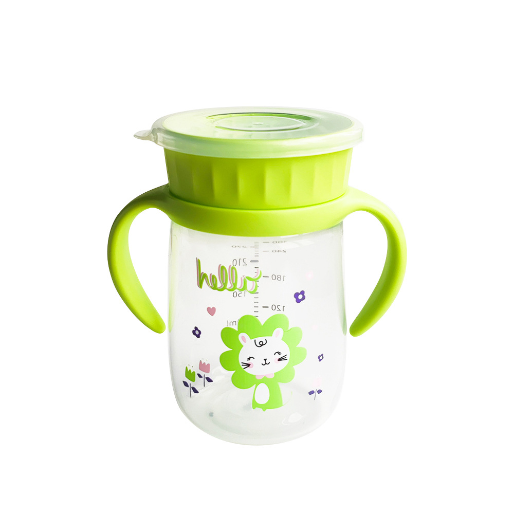 儿童PP吸管杯带防漏盖便携饮水杯宝宝学饮杯白底实物图