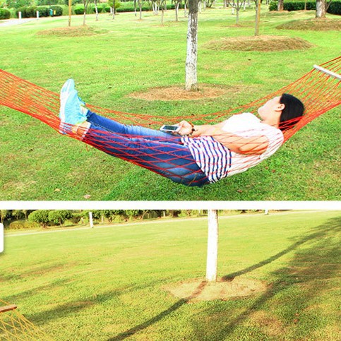 Sanjia mesh hammock outdoor single person wholesale nylon mesh belt wooden stick frame swing hanging type Application Scenario