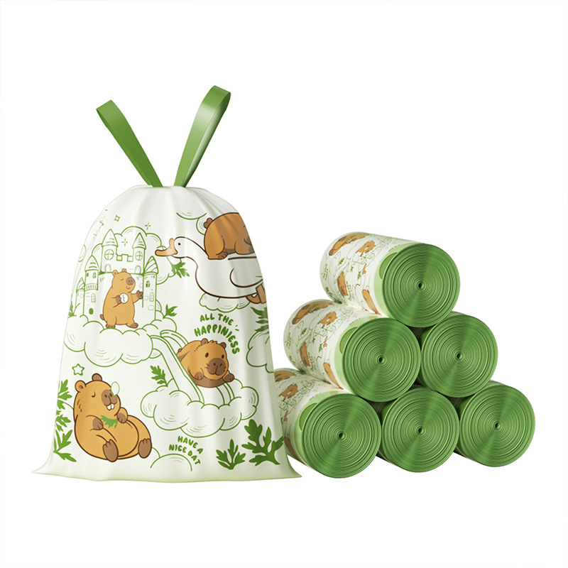 Extra-thick garbage bags, household thickened hand-held drawstring, office and kitchen special large tear-free mugwort cleaning bags Item Picture