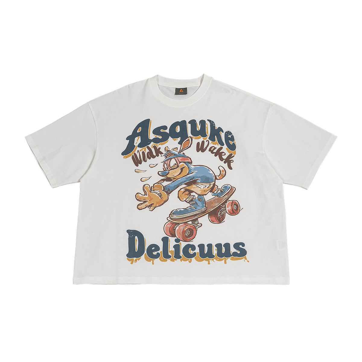 Fashionable printed T-shirt, white short-sleeved, cartoon duck, skateboard pattern and text, custom advertising clothes for men and women Item Picture