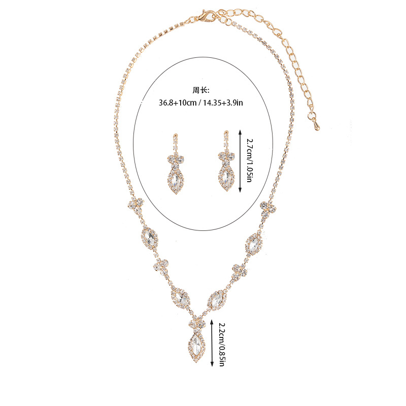 Wholesale of cross-border accessories from Europe and America, including diamond-encrusted rhombus pendants, necklaces, earrings, sets, fashionable banquet bridal gowns, jewelry and accessories Specification image