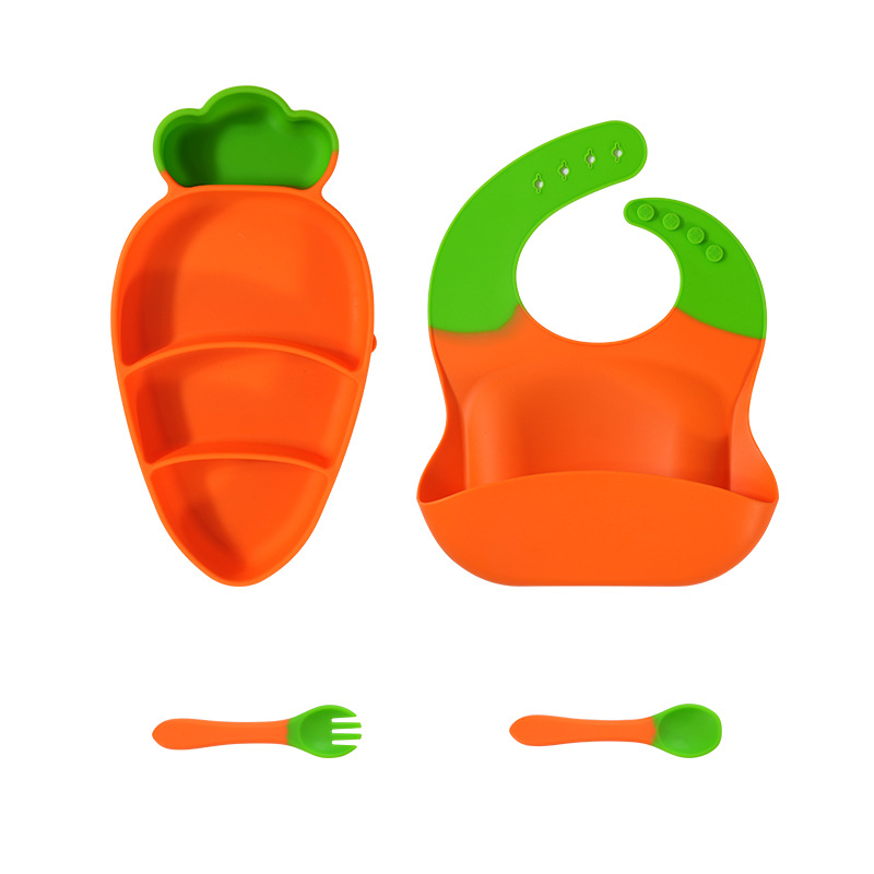 Children's silicone dinner plate set, baby and maternal products, split dinner plates, one-piece molding with suction cups, baby food plates with forks and spoons Item Picture