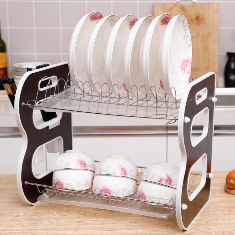 Foreign trade draining bowl rack, iron art kitchen floor double-layer storage rack, creative household bowl and chopstick storage, kitchen dish rack Application Scenario