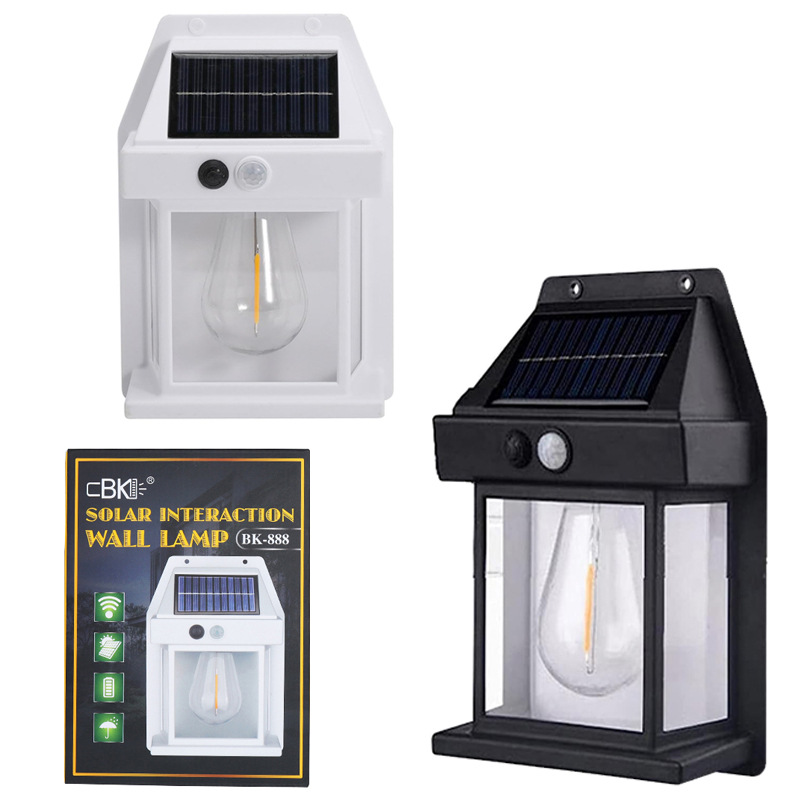 led solar wall lamp, waterproof tungsten filament lamp, sensor garden lamp, garden villa night light, lighting sensor lamp BK888