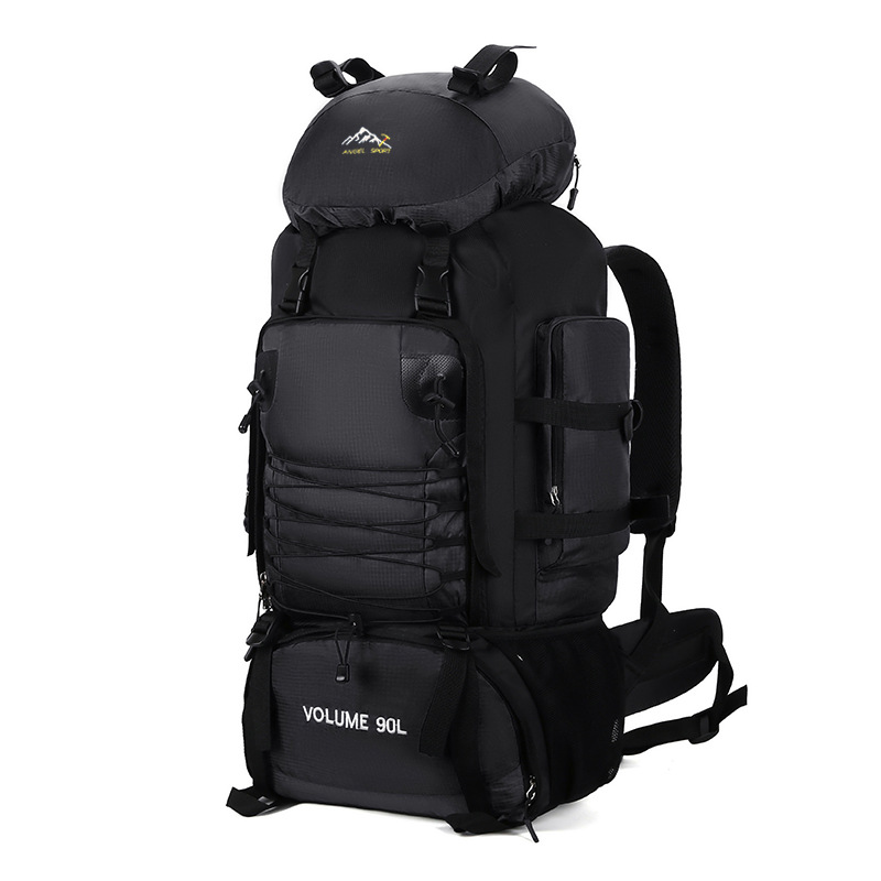 90L登山徒步包大容量户外旅行双肩包防水野营驴友骑行打工行李包白底实物图