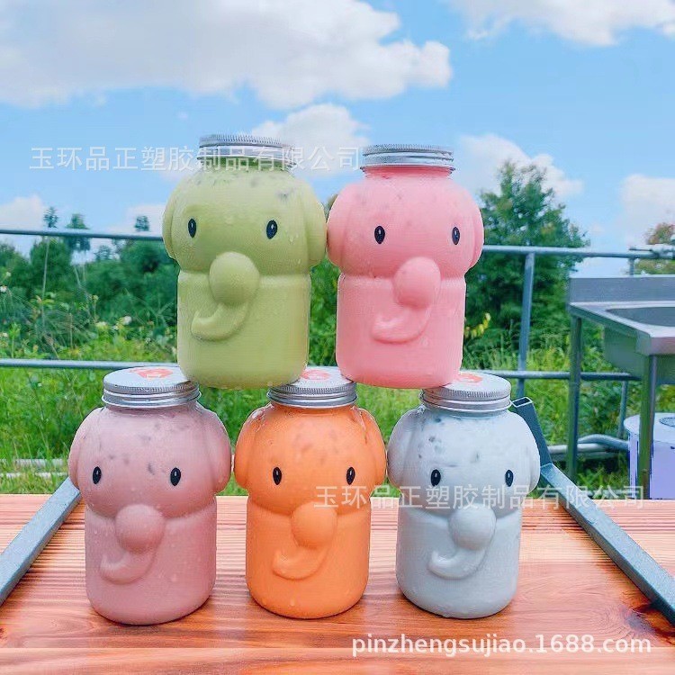 500ml卡通网红大象饮料瓶 一次性奶茶瓶 网红外卖果汁打包异形杯