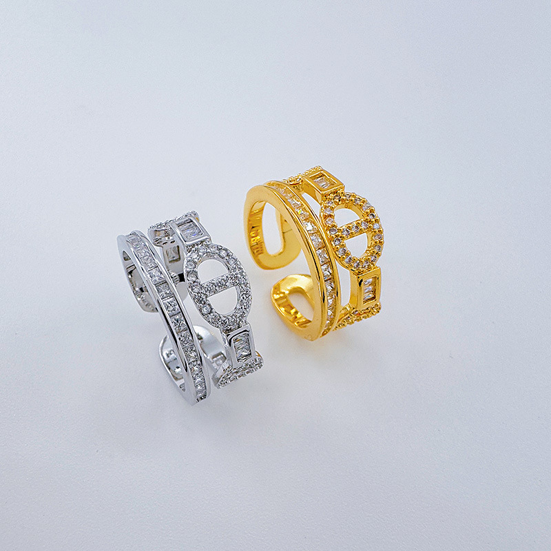 Cross-border European and American pig nose ring design sense zircon full diamond ring, double-layer trendy women's row ring wholesale