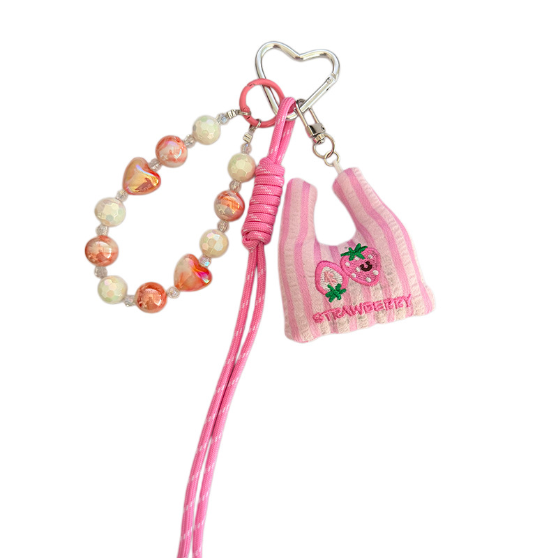 Versatile, fresh and simple fruit embroidery cloth bag, car keychain, woven rope bead string, creative and personalized bag decoration pendant Item Picture