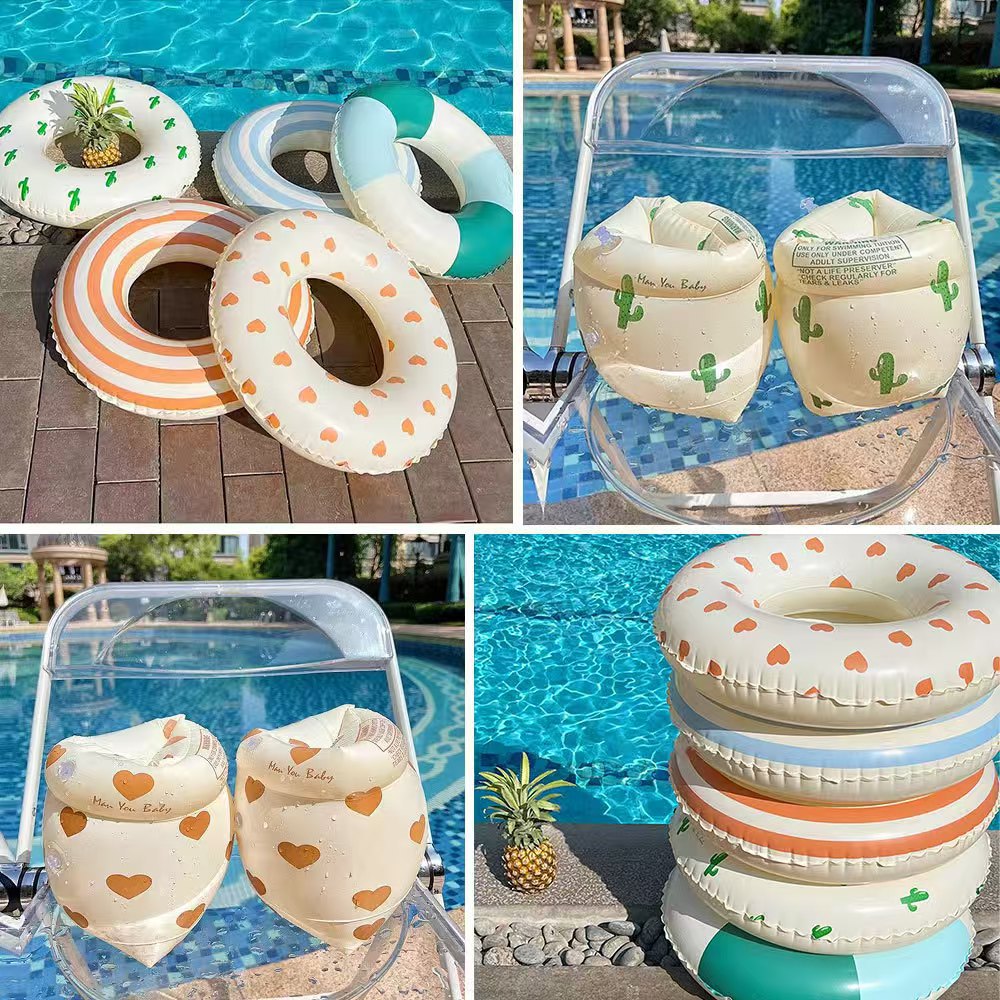 厂家直供新款加厚ins复古条纹泳圈儿童学生腋下泳圈海边男女浮圈